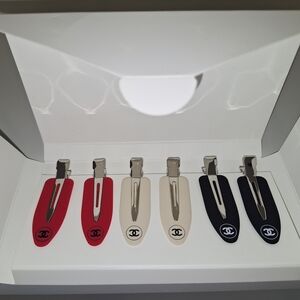 CHANEL Hair Clip Trio - Red, Cream, Black